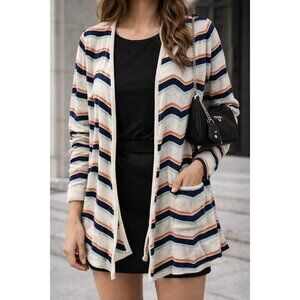 Minnie Rose Women’s 100% Cashmere Chevron Stripe Open Cardigan Size M